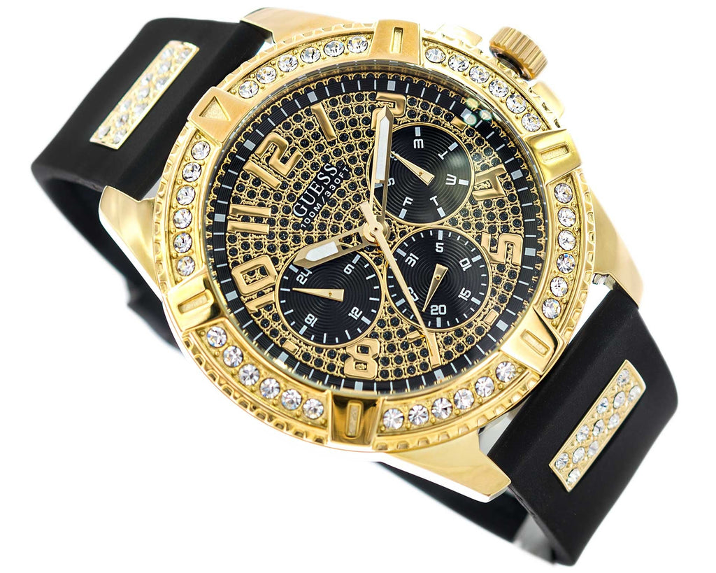 Guess Frontier Crystals Black Dial Black Silicone Strap Watch For Men - W1132G1 Buy Now By Guess