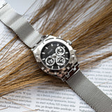 Guess Continental Quartz Black Dial Silver Mesh Strap Watch For Men - GW0582G1 Buy Now By Guess