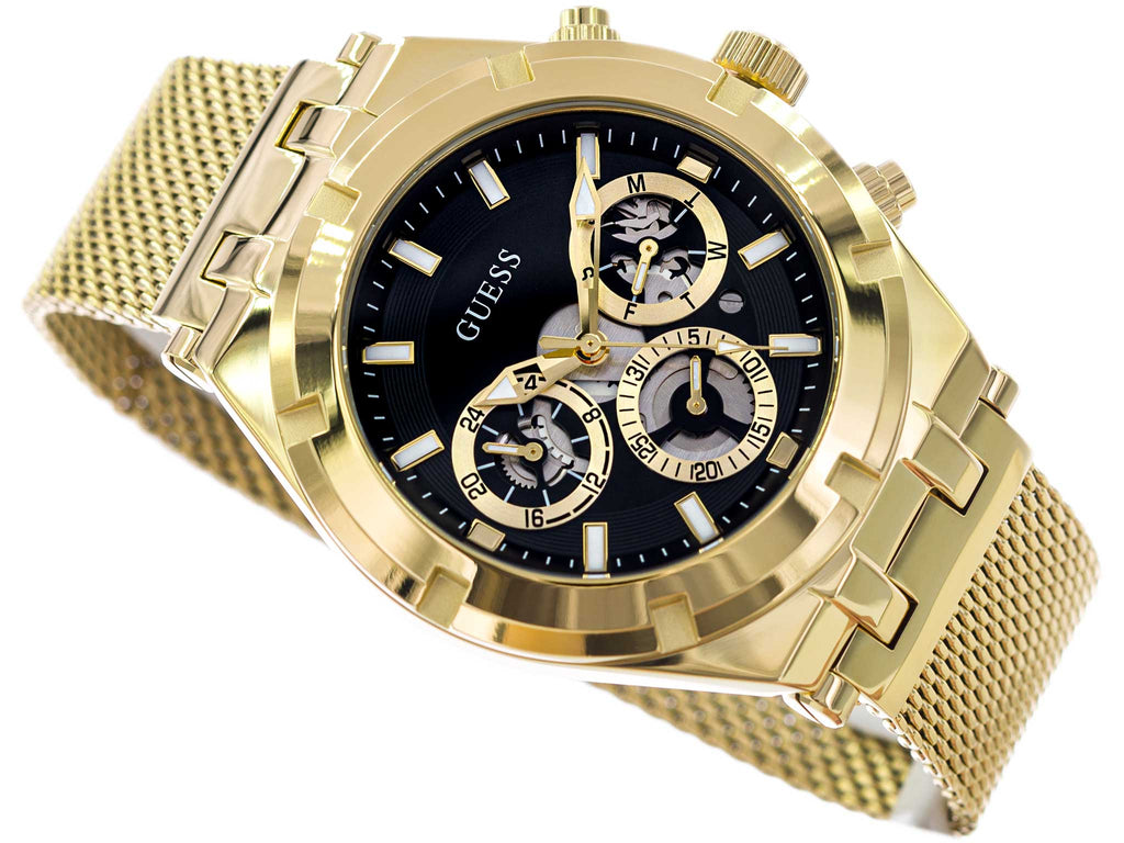 Guess Continental Chronograph Black Dial Gold Mesh Strap Watch For Men - GW0582G2 Buy Now By Guess