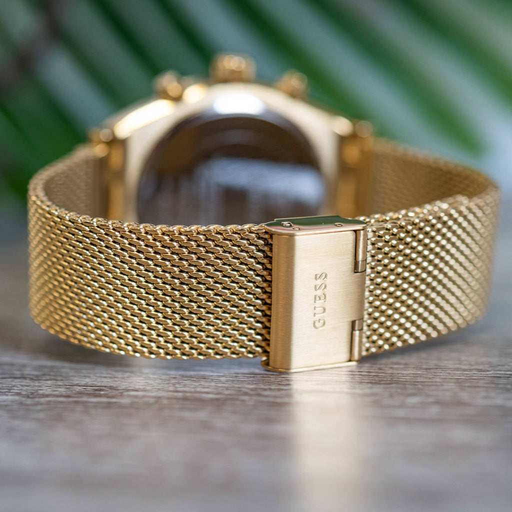 Guess Continental Chronograph Black Dial Gold Mesh Strap Watch For Men - GW0582G2 Buy Now By Guess