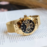 Guess Continental Chronograph Black Dial Gold Mesh Strap Watch For Men - GW0582G2 Buy Now By Guess