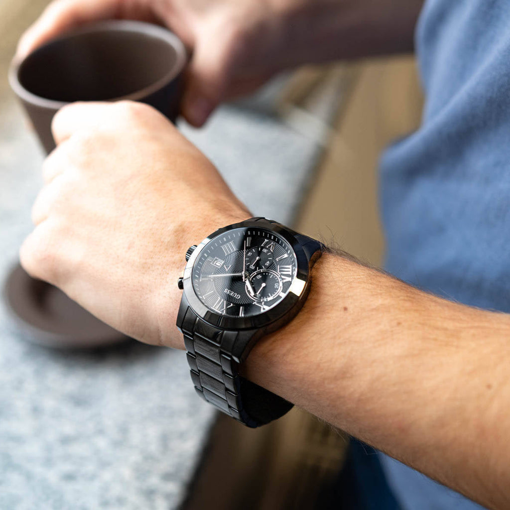 Guess Atlas Chronograph Black Dial Black Steel Strap Watch For Men - W0668G5 Buy Now By Guess