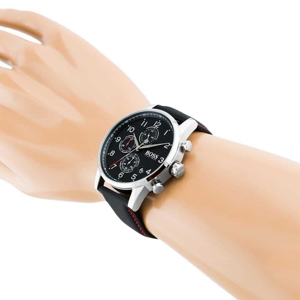 Hugo Boss Navigator Black Dial Black Leather Strap Watch for Men - 1513535 Buy Now By Hugo Boss