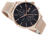 Hugo Boss Associate Black Dial Rose Gold Mesh Bracelet Watch for Men - 1513806 Buy Now By Hugo Boss