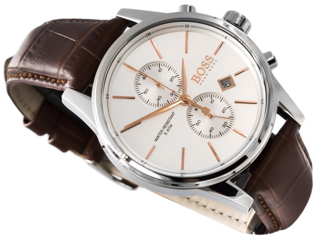 Hugo Boss Jet White Dial Brown Leather Strap Watch for Men - 1513280 Buy Now By Hugo Boss