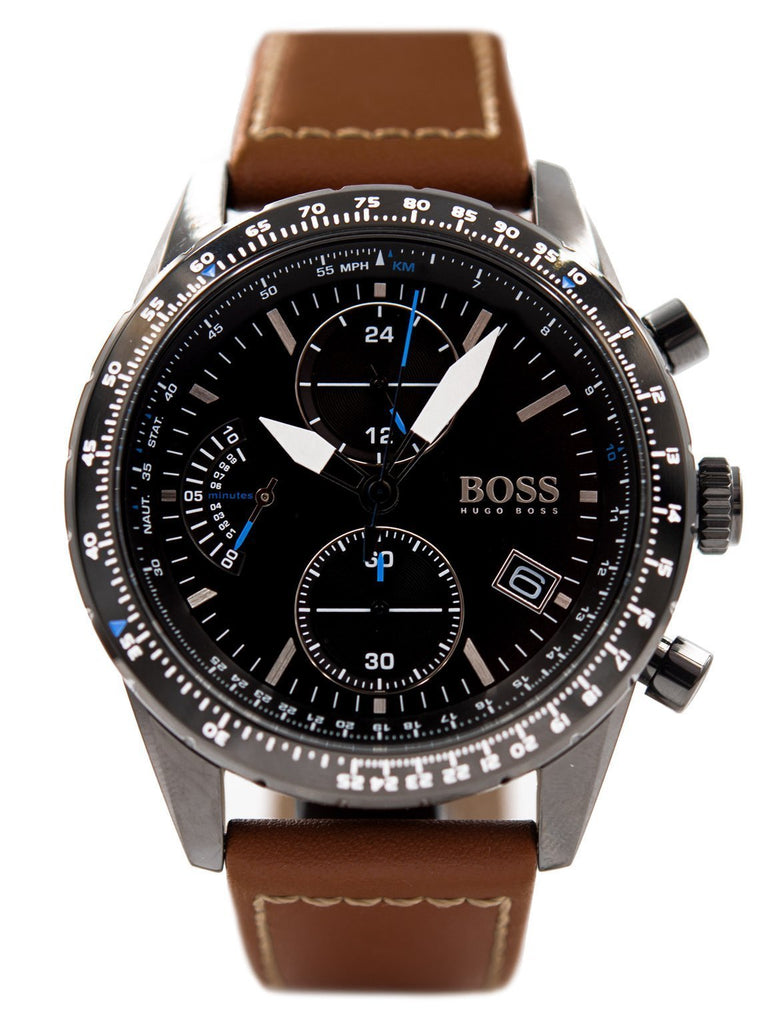 Hugo Boss Pilot Black Dial Brown Leather Strap Watch for Men - 1513851 Buy Now By Hugo Boss