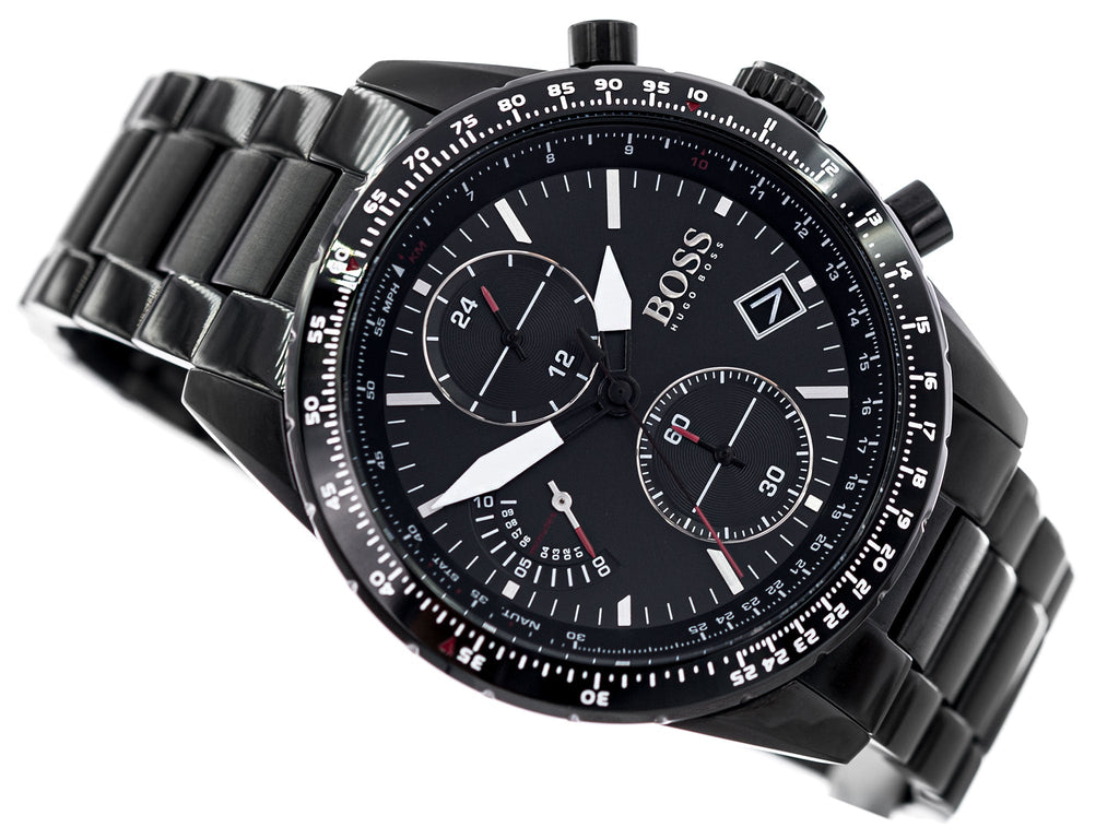 Hugo Boss Pilot Edition Chronograph Black Dial Black Steel Strap Watch for Men - 1513854 Buy Now By Hugo Boss