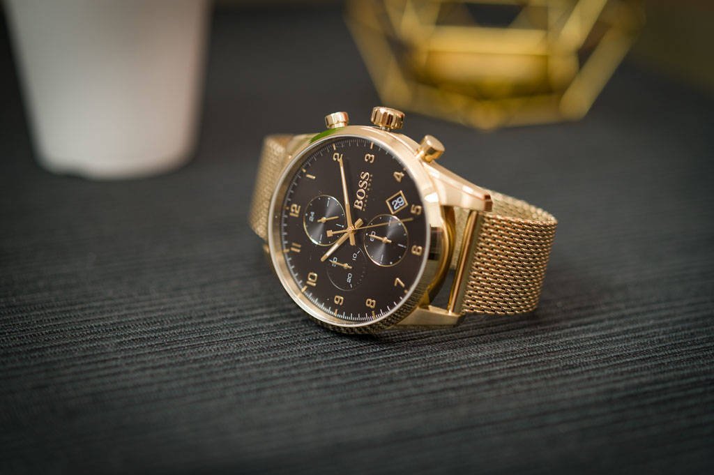 Hugo Boss Skymaster Black Dial Gold Mesh Bracelet Watch for Men - 1513838 Buy Now By Hugo Boss