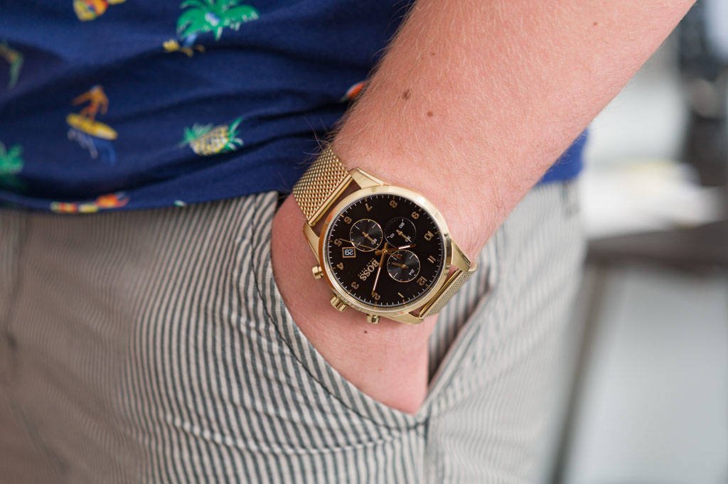 Hugo Boss Skymaster Black Dial Gold Mesh Bracelet Watch for Men - 1513838 Buy Now By Hugo Boss