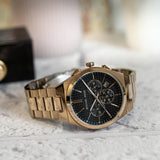 Michael Kors Lennox Chronograph Black Dial Rose Gold Steel Strap Watch For Men - MK9119 Buy Now By Michael Kors