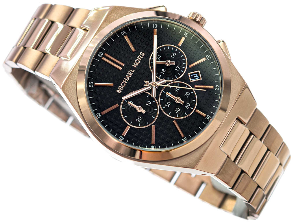 Michael Kors Lennox Chronograph Black Dial Rose Gold Steel Strap Watch For Men - MK9119 Buy Now By Michael Kors
