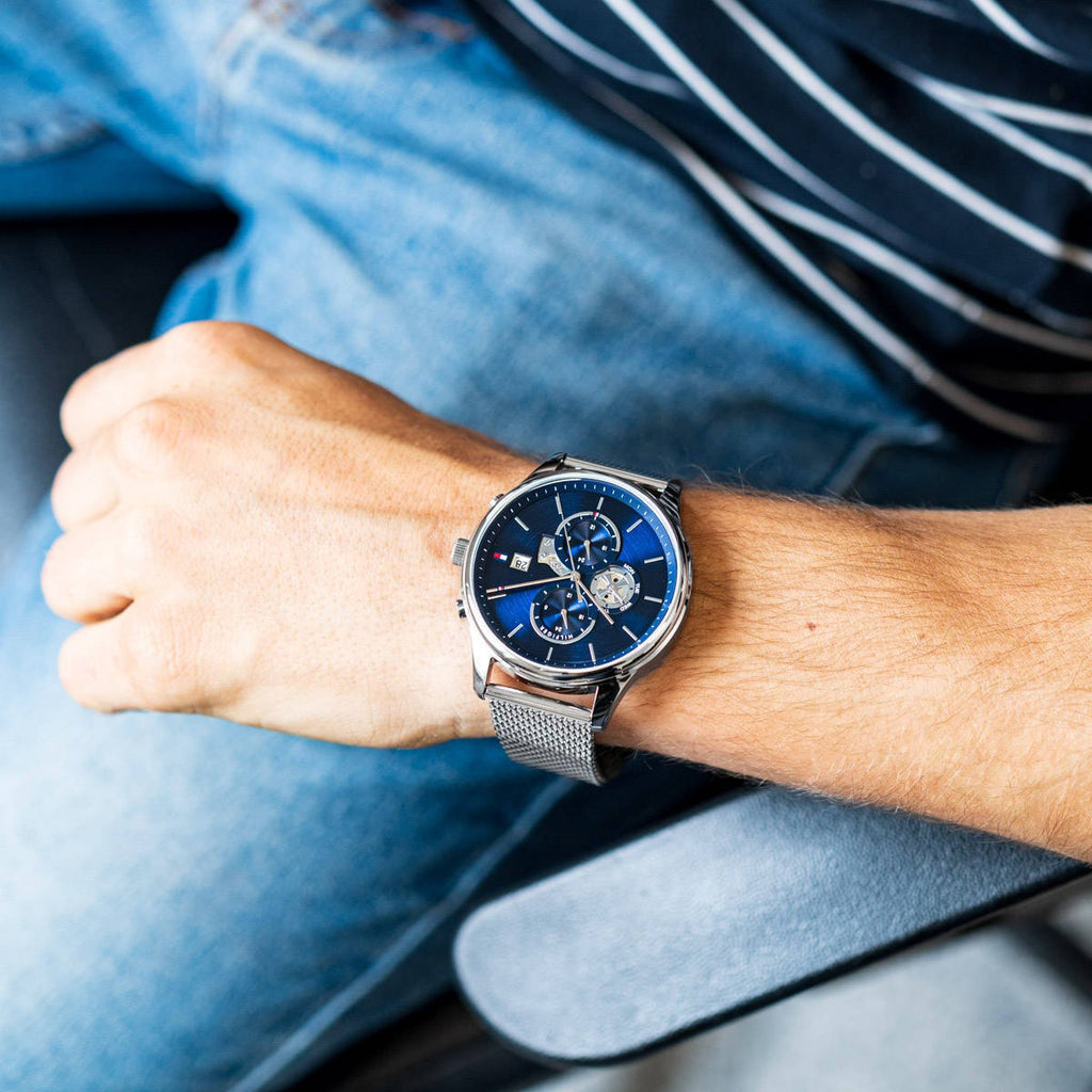 Tommy Hilfiger Weston Chronograph Blue Dial Silver Mesh Bracelet Watch For Men - 1710504 Buy Now By Tommy Hilfiger