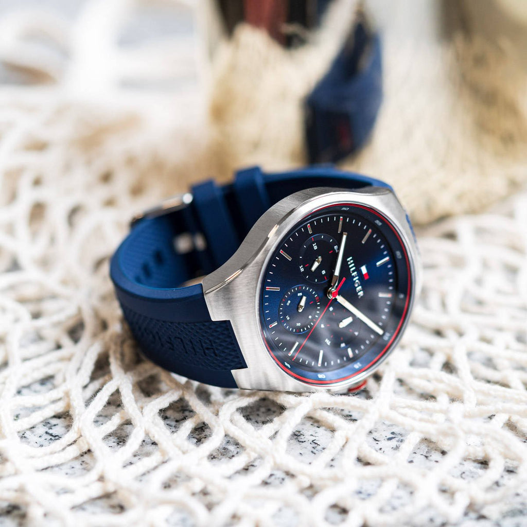 Tommy Hilfiger Justin Chronograph Blue Dial Blue Rubber Strap Watch for Men - 1792057 Buy Now By Tommy Hilfiger