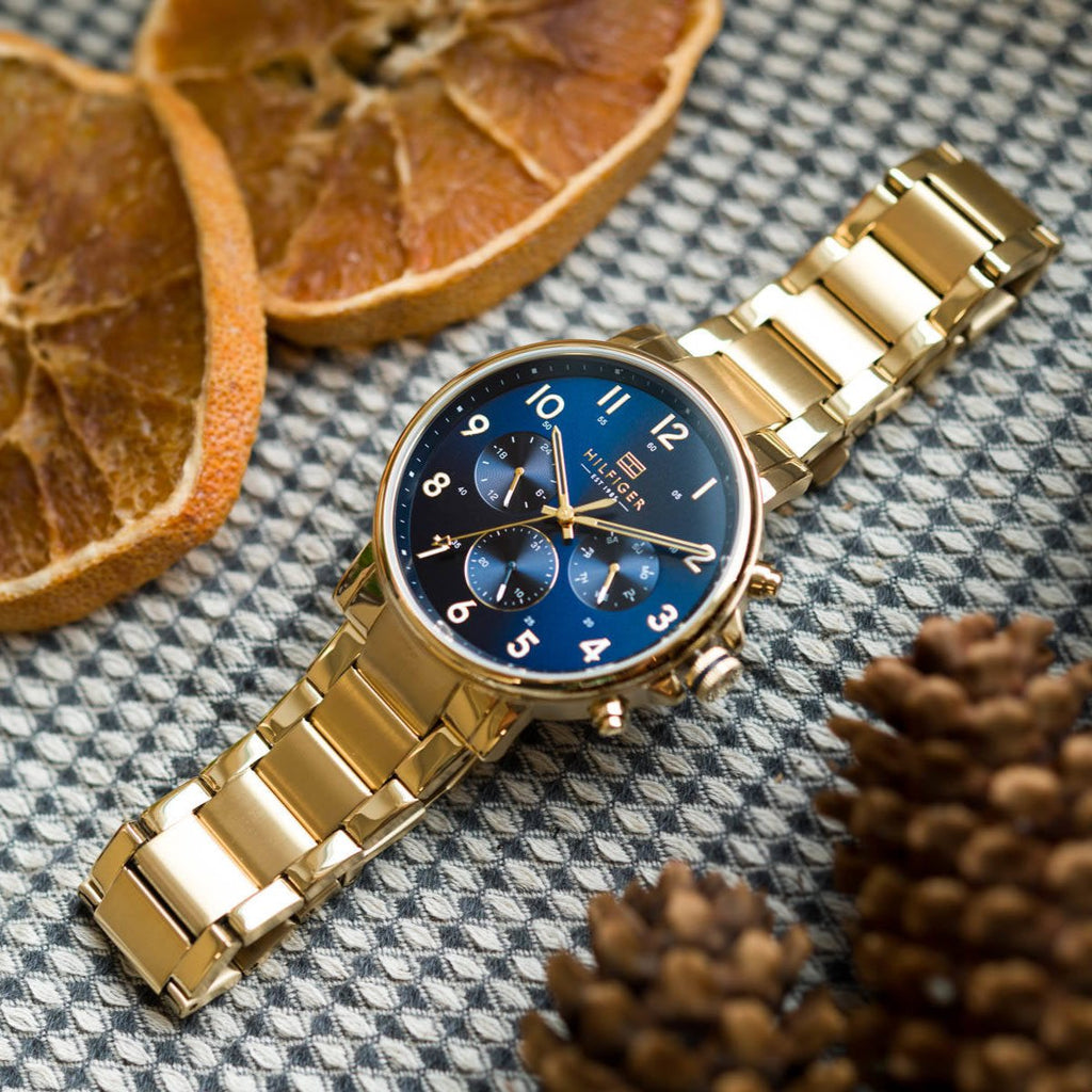Tommy Hilfiger Daniel Chronograph Blue Dial Gold Steel Strap Watch for Men - 1710384 Buy Now By Tommy Hilfiger