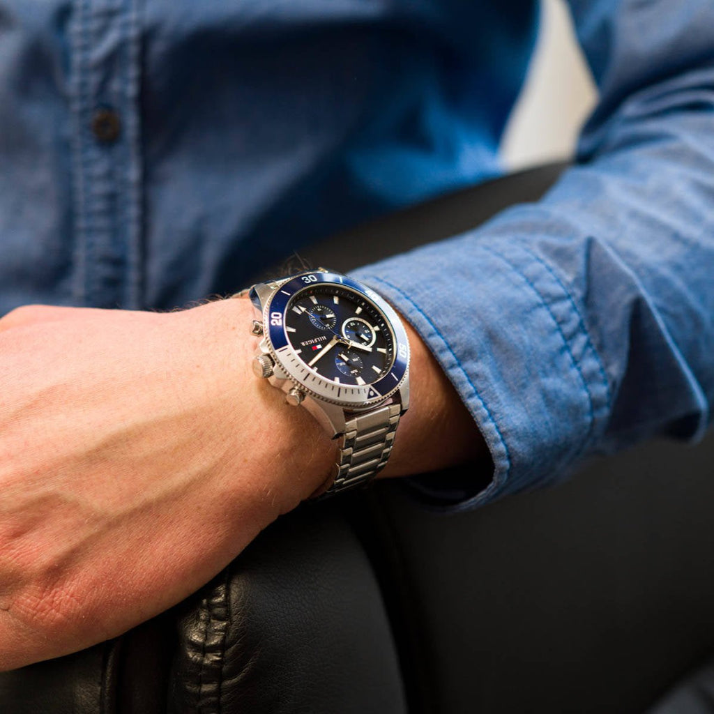 Tommy Hilfiger Larson Chronograph Blue Dial Silver Steel Strap Watch For Men - 1791917 Buy Now By Tommy Hilfiger