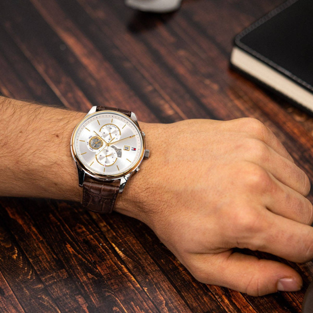 Tommy Hilfiger Weston Chronograph Silver Dial Brown Leather Strap Watch For Men - 1710501 Buy Now By Tommy Hilfiger