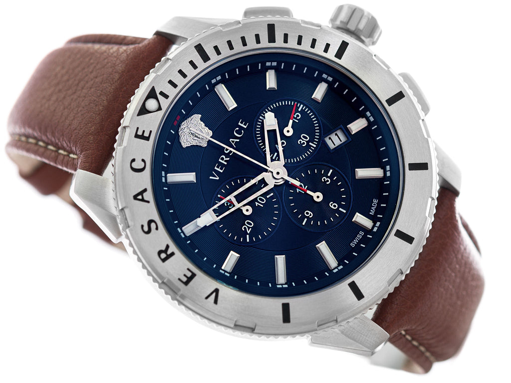 Versace Casual Chronograph Blue Dial Brown Leather Strap Watch for Men - VERG002-18 Buy Now By Versace