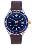 Versace Hellenyium GMT Blue Dial Brown Leather Strap Watch for Men - V11080017 Buy Now By Versace
