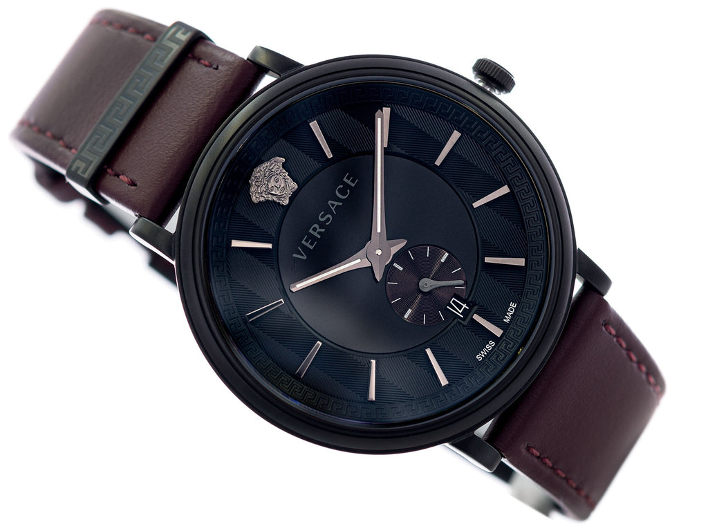 Versace V-Circle Manifesto Black Dial Maroon Leather Strap Watch for Men - VBQ040017 Buy Now By Versace