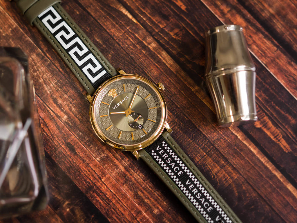 Versace V-Circle Quartz Green Dial Green Leather Strap Watch for Men - VEBQ01519 Buy Now By Versace