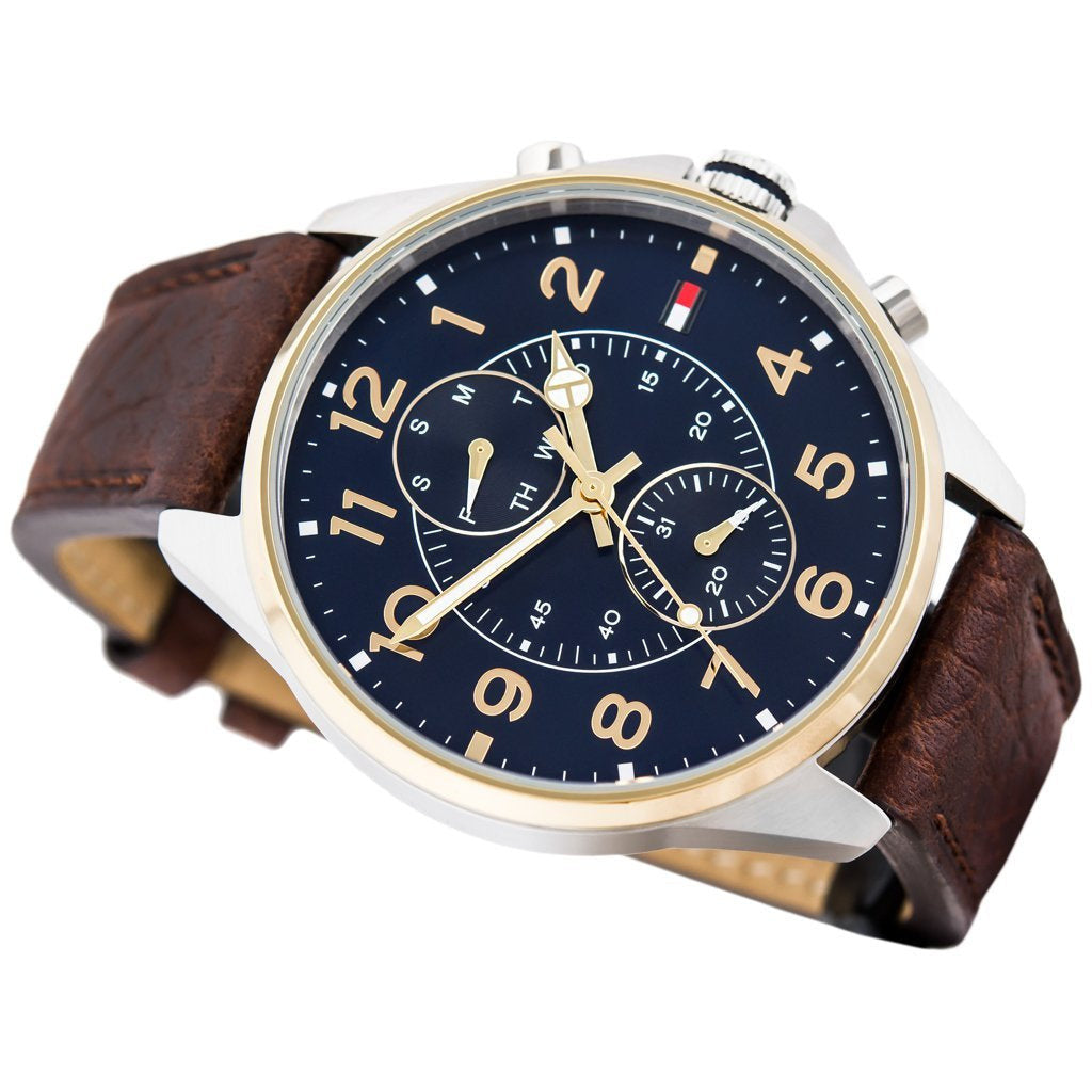Tommy Hilfiger Dean Multifunctional Blue Dial Brown Leather Strap Watch for Men - 1791275 Buy Now By Tommy Hilfiger