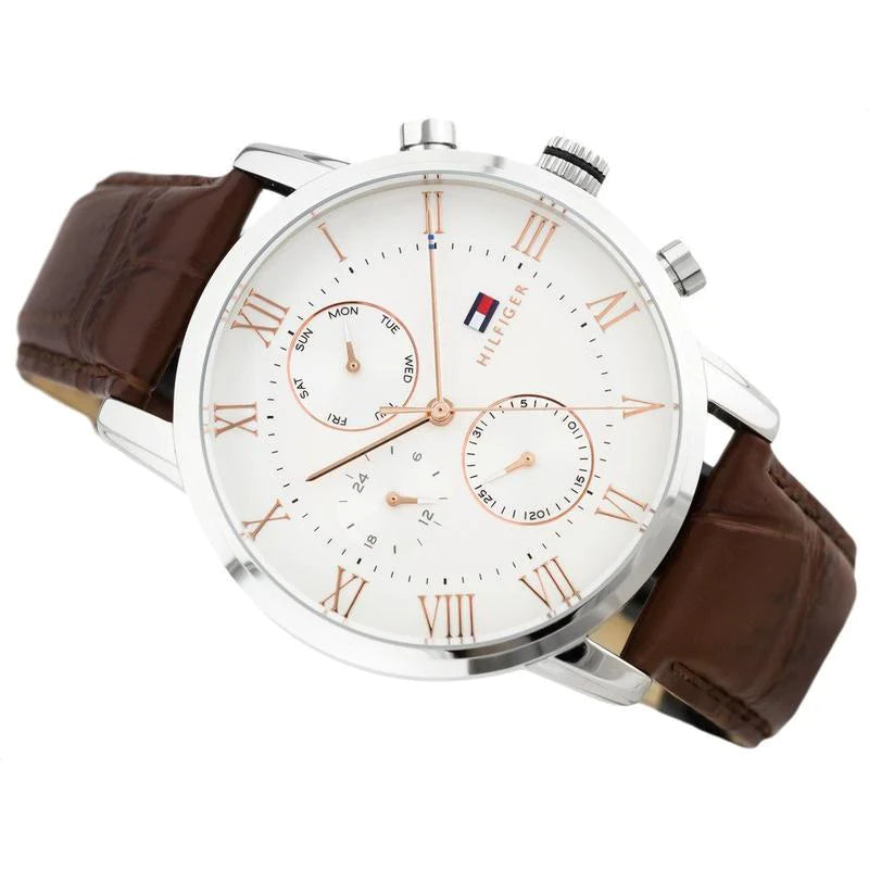 Tommy Hilfiger Kane Chronograph White Dial Brown Leather Strap Watch for Men - 1791400 Buy Now By Tommy Hilfiger