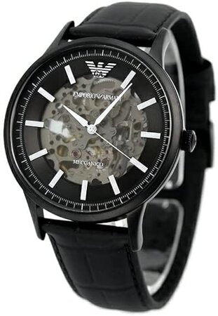 Emporio Armani Meccanico Automatic Black Dial Black Leather Strap Watch For Men - AR60042 Buy Now By Emporio Armani