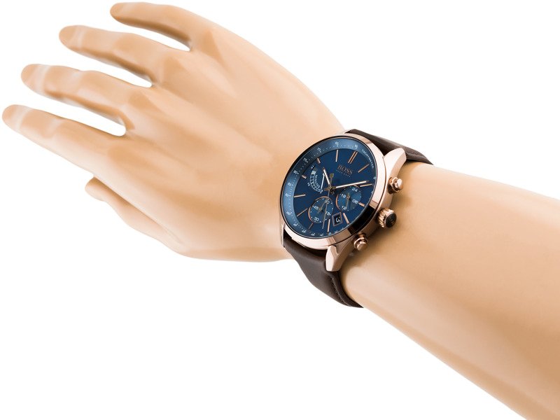 Hugo Boss Grand Prix Blue Dial Brown Leather Strap Watch for Men - 1513604 Buy Now By Hugo Boss