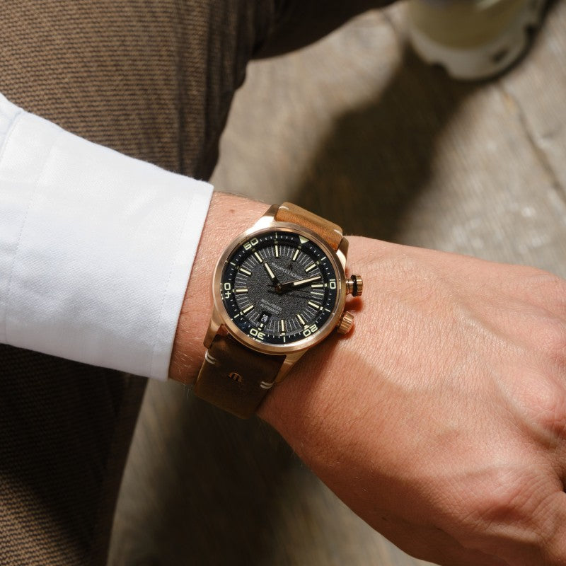 Maurice Lacroix Pontos Diver Limited Edition Black Dial Brown Leather Strap Watch For Men - PT6248-BRZ01-330-3 Buy Now By Maurice Lacroix