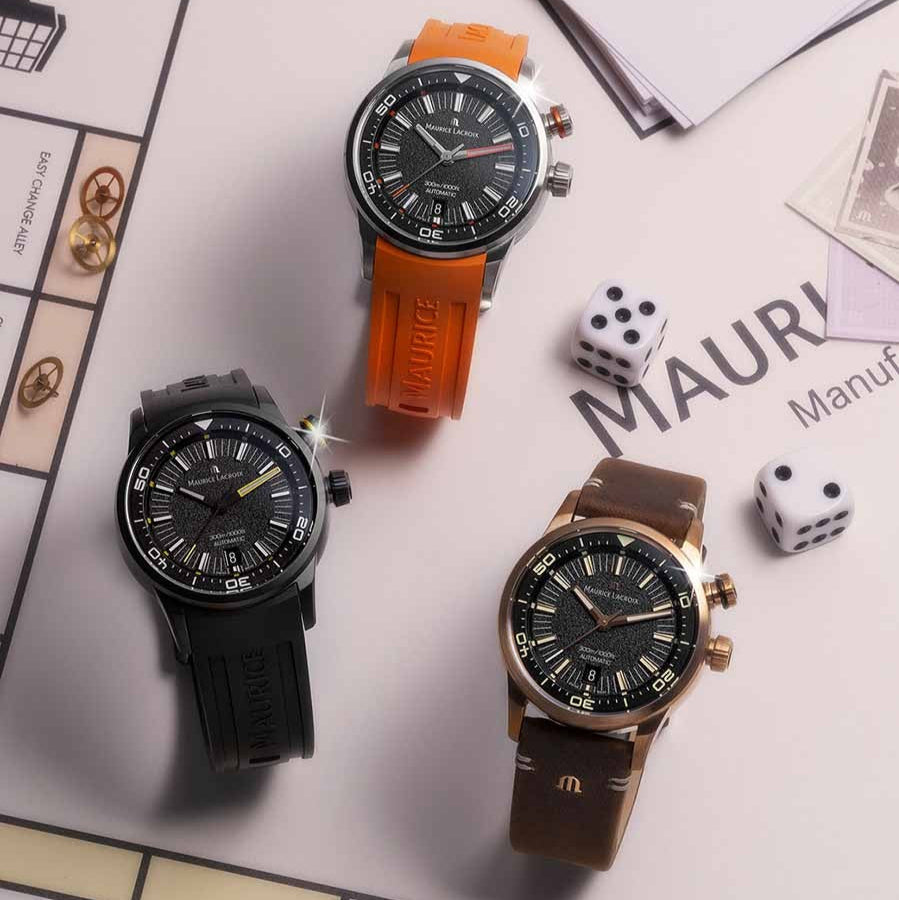 Maurice Lacroix Pontos S Diver Black Dial Orange Rubber Strap Watch For Men - PT6248-SS00L-330-J Buy Now By Maurice Lacroix