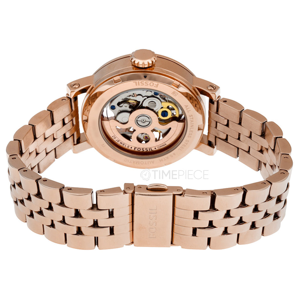Fossil Boyfriend Automatic Skeleton Rose Gold Dial Rose Gold Steel Strap Watch for Women - ME3065 Buy Now By Fossil