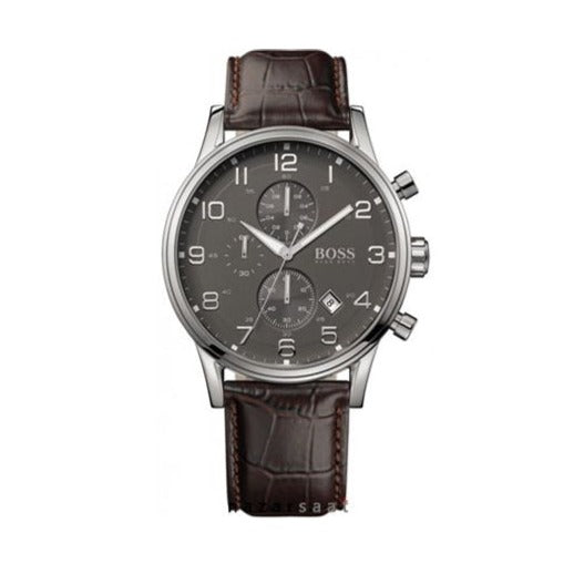 Hugo Boss Aeroliner Chronograph Quartz Grey Dial Brown Leather Strap Watch For Men - HB1512570 Buy Now By Hugo Boss
