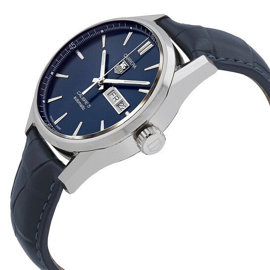 Tag Heuer Carrera Calibre 5 Automatic Blue Dial Blue Leather Strap Watch for Men - WAR201E.FC6292 Buy Now By Tag Heuer