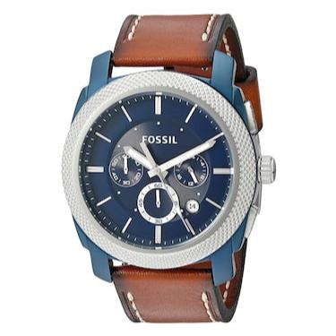 Fossil Machine Chronograph Blue Dial Brown Leather Strap Watch for Men - FS5232 Buy Now By Fossil