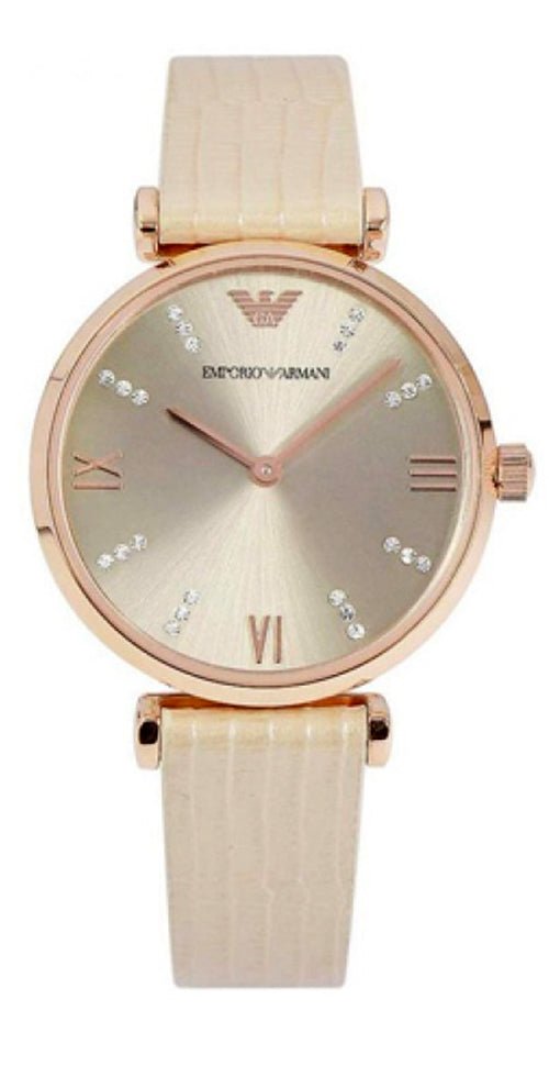 Emporio Armani Gianni T Bar Gunmetal Dial Beige Leather Strap Watch For Women - AR1681 Buy Now By Emporio Armani
