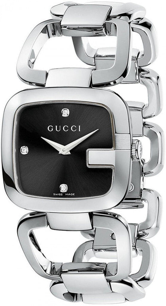 Gucci G Gucci Diamonds Black Dial Silver Steel Strap Watch For Women - YA125406 Buy Now By Gucci