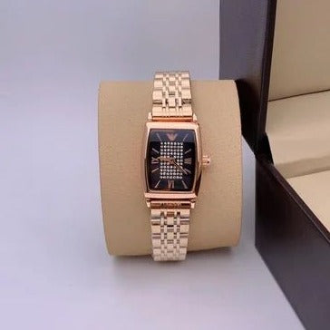 Emporio Armani Gianni T-Bar Analog Crystal Brown Dial Rose Gold Steel Strap Watch For Women - AR11407 Buy Now By Emporio Armani