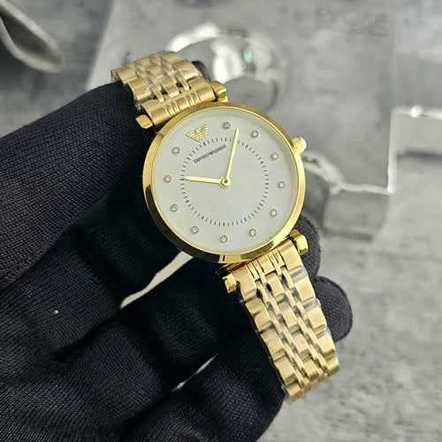 Emporio Armani Dress Analog Mother of Pearl Dial Gold Steel Strap Watch For Women - AR11007 Buy Now By Emporio Armani