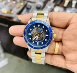 Fossil FB-01 Automatic Skeleton Blue Dial Two Tone Steel Strap Watch for Men - ME3191 Buy Now By Fossil