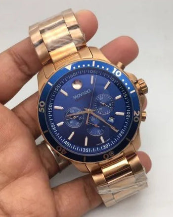 Movado Series 800 Blue Dial Gold Steel Strap Watch For Men - 2600144 Buy Now By Movado