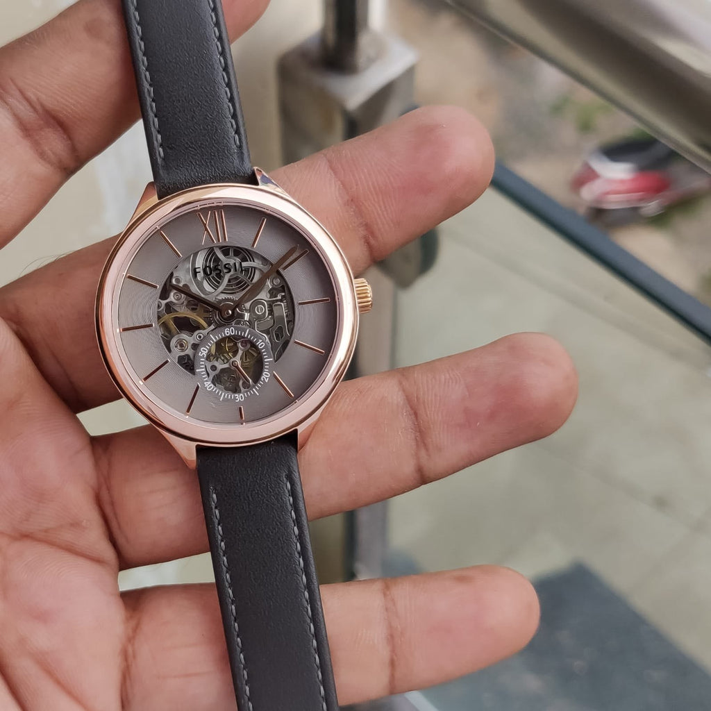 Fossil Suitor Mechanical Grey Dial Grey Leather Strap Watch for Women - BQ3265 Buy Now By Fossil