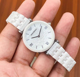 Emporio Armani Giannti T Bar Quartz Mother of Pearl Dial White Steel Strap Watch For Women - AR1485 Buy Now By Emporio Armani