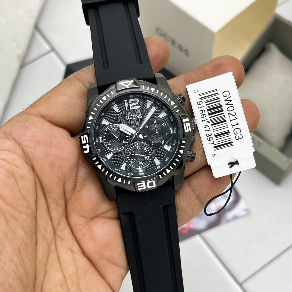 Guess Commander Black Dial Black Rubber Strap Watch for Men - GW0211G3 Buy Now By Guess