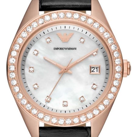 Emporio Armani Cleo Three-Hand Mother of Pearl Dial Black Leather Strap Watch For Women - AR11485 Buy Now By Emporio Armani
