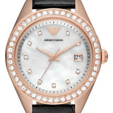 Emporio Armani Cleo Three-Hand Mother of Pearl Dial Black Leather Strap Watch For Women - AR11485 Buy Now By Emporio Armani