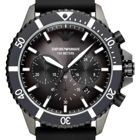 Emporio Armani Diver Chronograph Black Dial Black Silicon Strap Watch For Men - AR11515 Buy Now By Emporio Armani