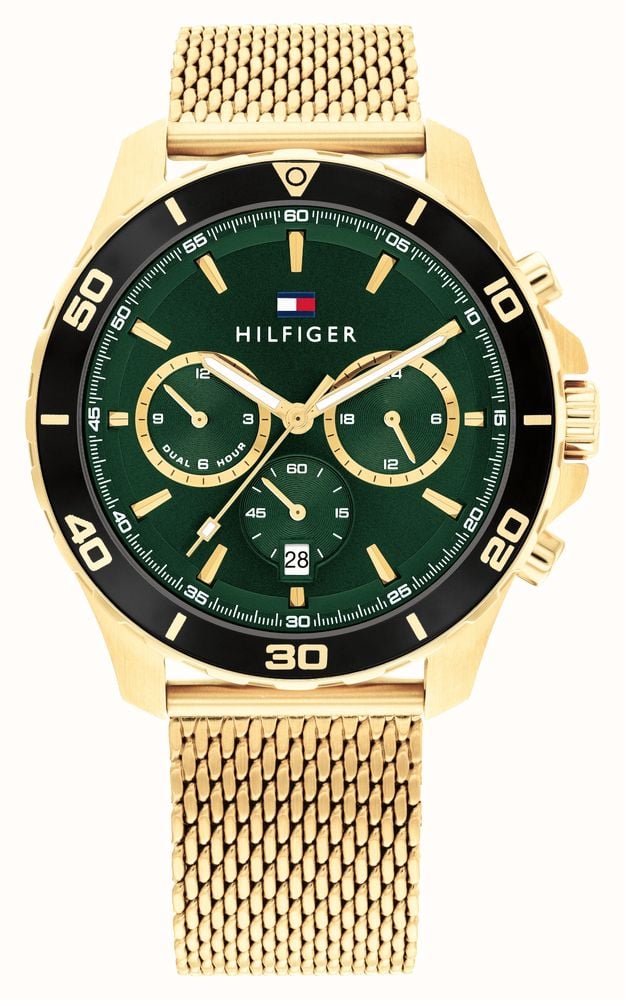 Tommy Hilfiger Jordan Chronograph Green Dial Gold Mesh Strap Watch For Men - 1792093 Buy Now By Tommy Hilfiger