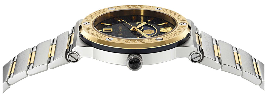 Versace Greca Logo Moonphase Black Dial Two Tone Steel Strap Watch for Men - VE7G00223 Buy Now By Versace