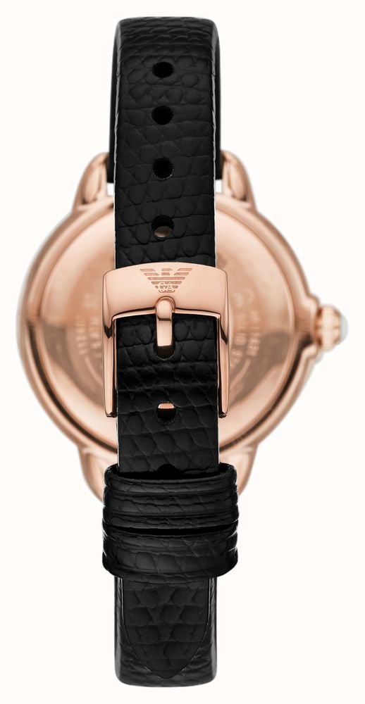 Emporio Armani Mia Three Hand Crystals Silver Dial Black Leather Strap Watch For Women - AR11631 Buy Now By Emporio Armani