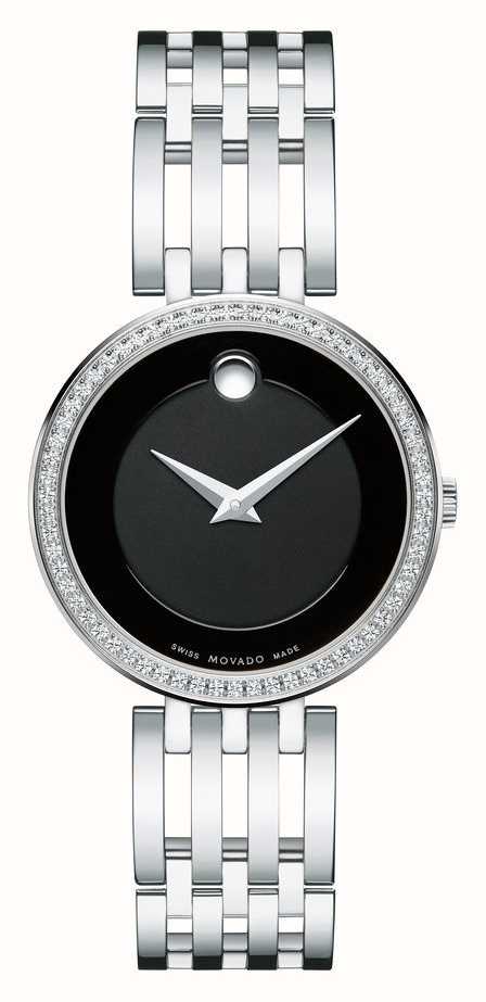 Movado Esperanza 63 Diamonds Black Dial Silver Steel Strap Watch For Women - 0607052 Buy Now By Movado
